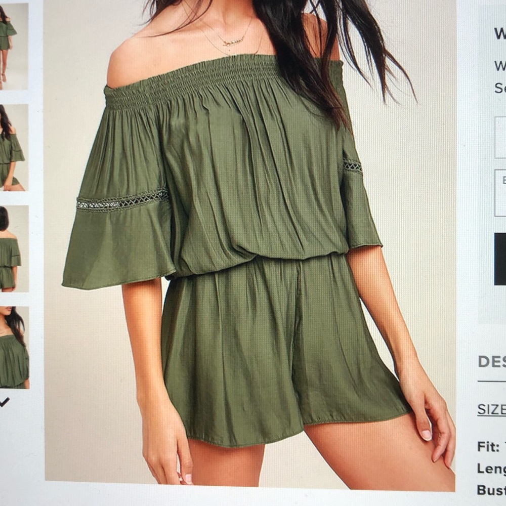 Green off shoulder Romper
